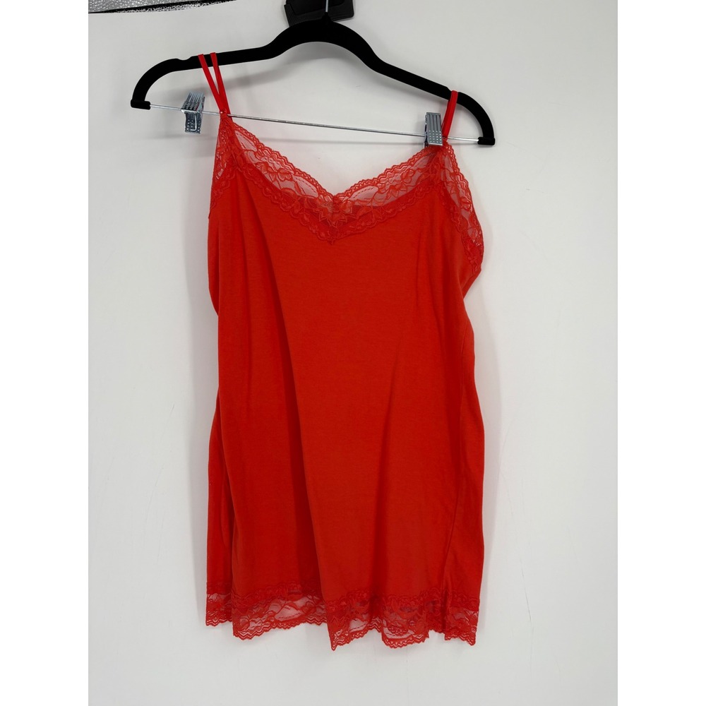 Bozzolo Cami Women 2X Red Lace Trim Tank Top XT1004L Spaghetti Strap Cotton